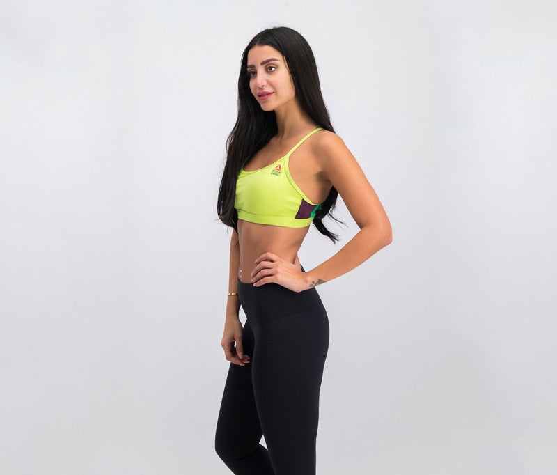 Reebok Women CrossFit Front Rack Bra, Lime Green Combo - Image 2